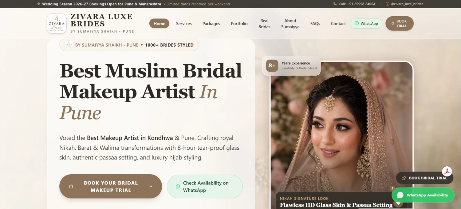 Zivara Luxe Brides website screenshot supplied by the owner